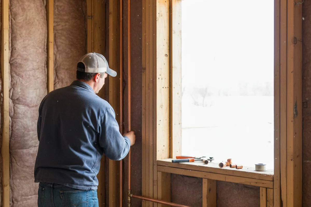 Licensed plumber running new copper supply lines in a Central Bridge home