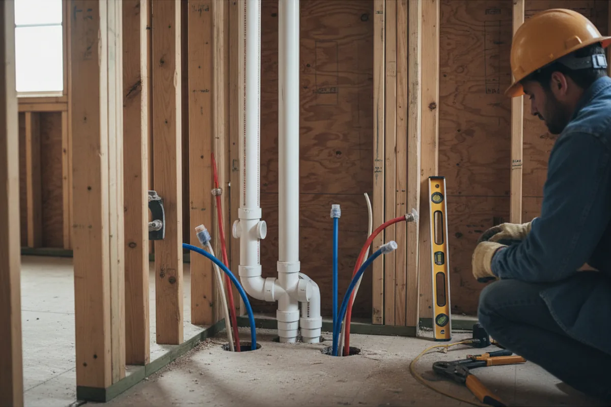 Drain and supply rough-in during Sump Pump Repair in Central Bridge